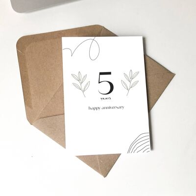 Alles Gute zum 5. Jahrestag, minimale Scandi-Blumenkarte