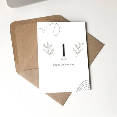 Happy 1st Anniversary Minimal Scandi Floral Card