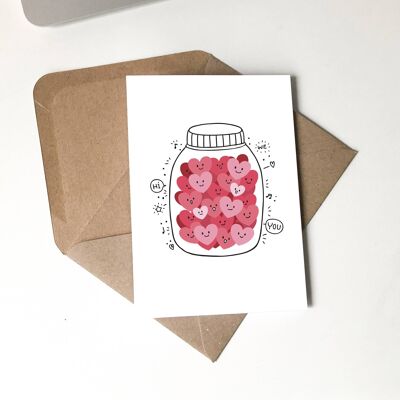Tarjeta de ilustración de tarro de corazones