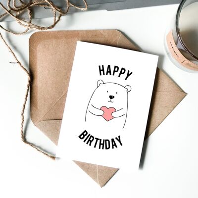 oso, ilustración, feliz cumpleaños, tarjeta