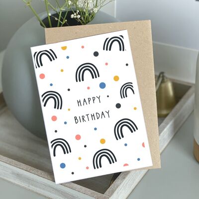 Happy Birthday Rainbow & Coloured Dots Illustrated Card