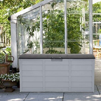 Livingandhome Caja de almacenamiento para jardín al aire libre, 290 L, 430 L, cojín para el pecho, cobertizo de plástico, tapa para sentarse