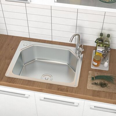 Livingandhome Stainless Steel Kitchen Sink Inset Topmount Single Bowl Reversible Drainer Waste