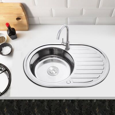 Livingandhome Topmount Round Single Bowl Stainless Steel Catering Kitchen Sink