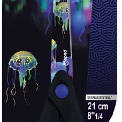 21 cm DEEPSEA PARADISE scissors, asymmetrical, assorted decorations, in 100% cardboard blister