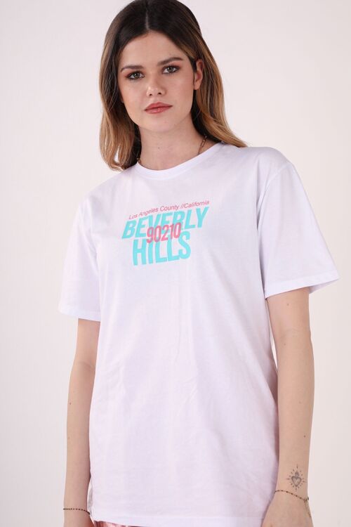 Tshirt oversize à imprimé Beverly Hills au dos blanc - BEVER