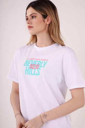 Tshirt oversize à imprimé Beverly Hills au dos blanc - BEVER 2