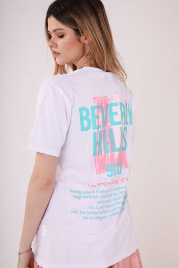 Tshirt oversize à imprimé Beverly Hills au dos blanc - BEVER 3