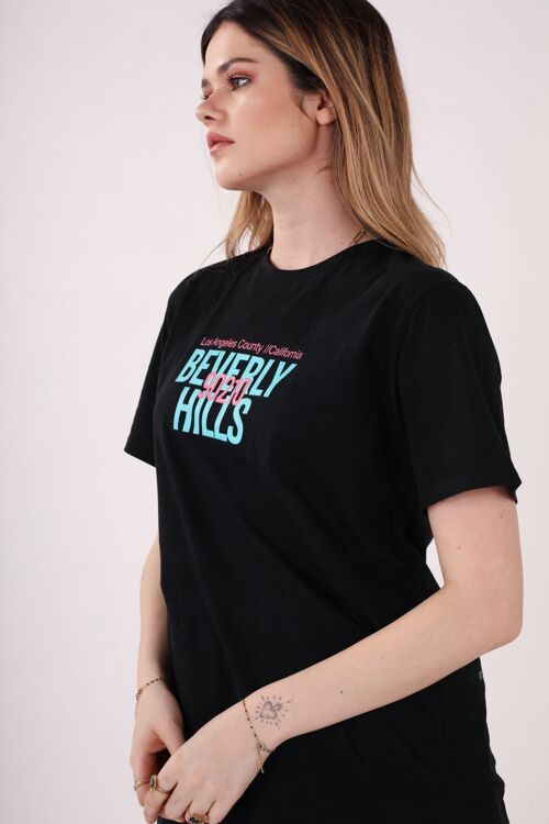 Tshirt oversize à imprimé Beverly Hills au dos noir - BEVER