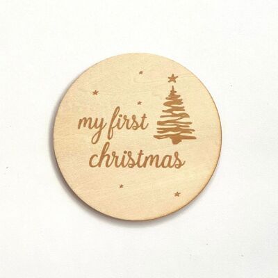 Placa de madera con letrero grabado, anuncio de bebé, mi primera Navidad