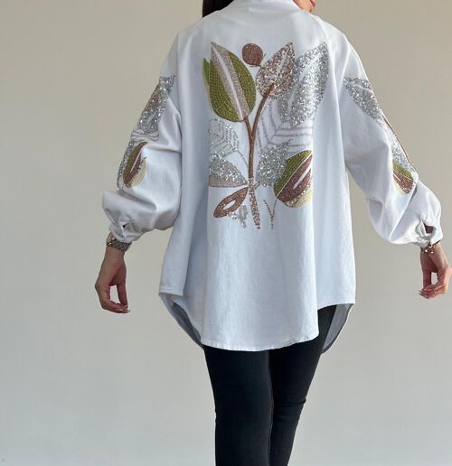 Kimono brodée dans le dos et manche blanc - ISABEL