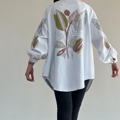 Kimono ricamato sulla schiena e manica bianca - ISABEL