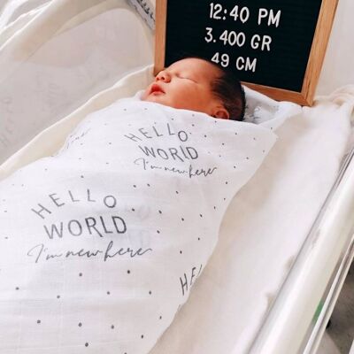 Couverture pour bébé en mousseline - Hello World - Collection Signature