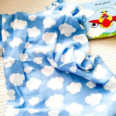 Chiffons à rots carrés en mousseline pour bébé - Lot de 3 - Nuages