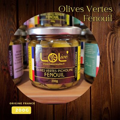 NEW - Fennel green olives - 200gr jar & Pasteurized - Picholine - France / Provence