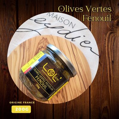 NOUVEAUTE - Olives vertes Fenouil - Pot 200gr & Pasteurisées - Picholine - France / Provence
