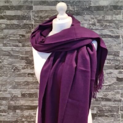 WT136 Grande écharpe violette en laine d'agneau