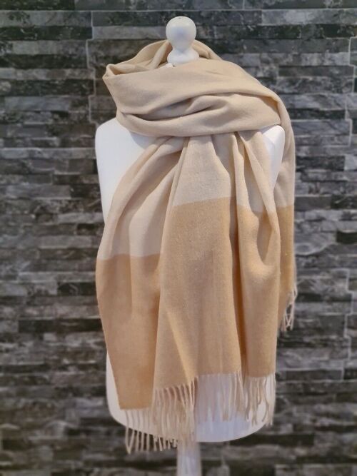 WT125 TWO TONE CREAM LARGE LAMBSWOOL SCARF