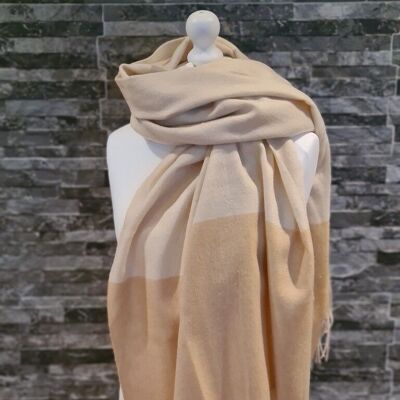 WT125 TWO TONE CREAM LARGE LAMBSWOOL SCARF