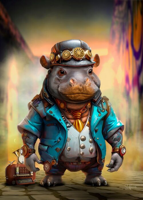 Hippopotame hip hop steampunk