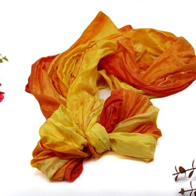 Orangefarbener Seidenschal, handbemalter Seidenschal, 100 % Seidenschal, gelb, einzigartig, originell, Geschenk für sie, Frauen, Frau, Freundin, Geschenk