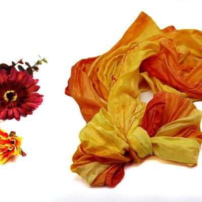 Orange silk scarf, Hand painted silk scarf, 100% Silk scarf, Yellow, Unique, Original, Gift for her, Women, Wife, Girlfriend, Present