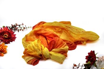 Foulard en soie orange, Foulard en soie peint à la main, Foulard 100% Soie, Jaune, Unique, Original, Cadeau pour elle, Femmes, Femme, Petite amie, Présent 4