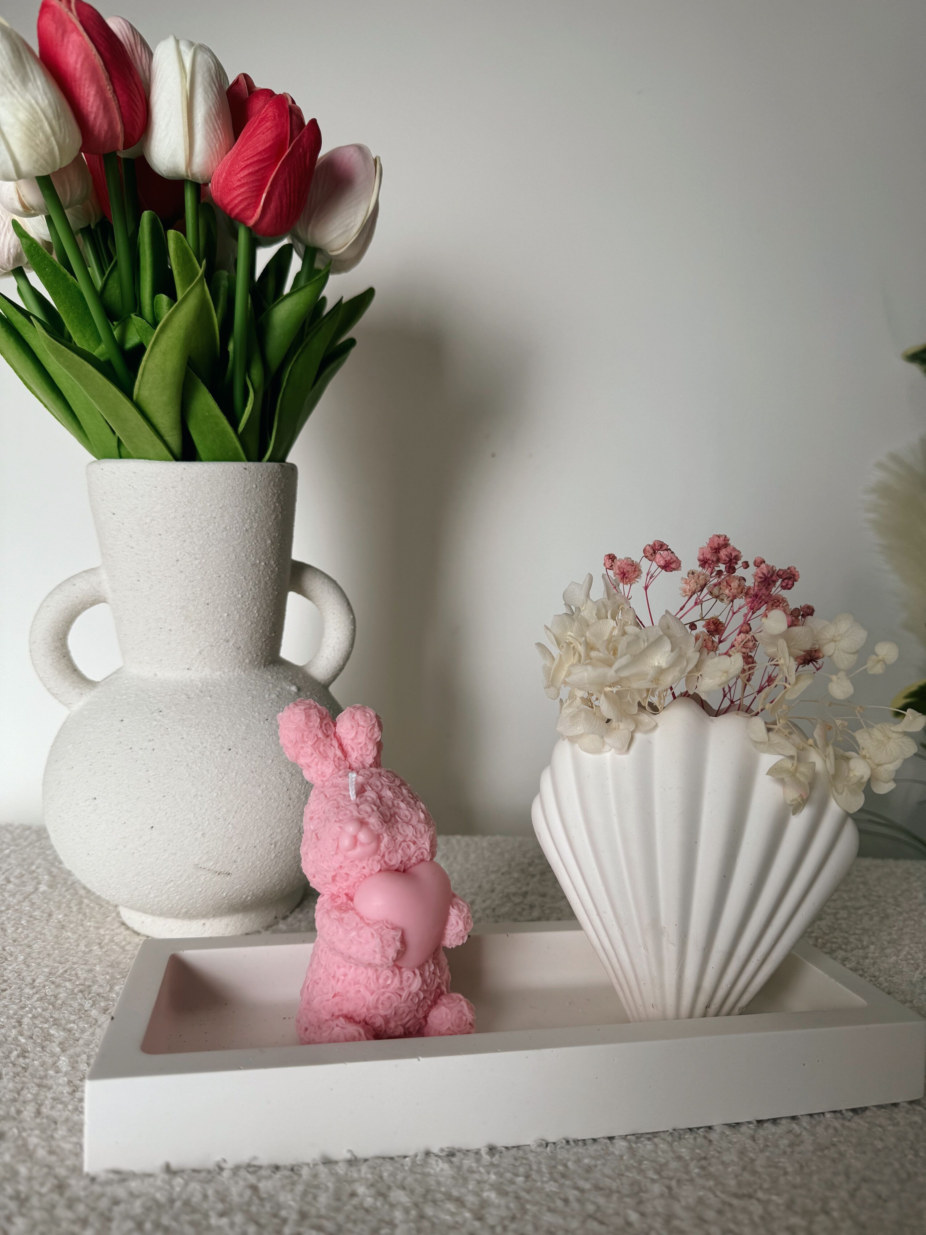 Easter Bunny candle with rose buds, colors to choose from
