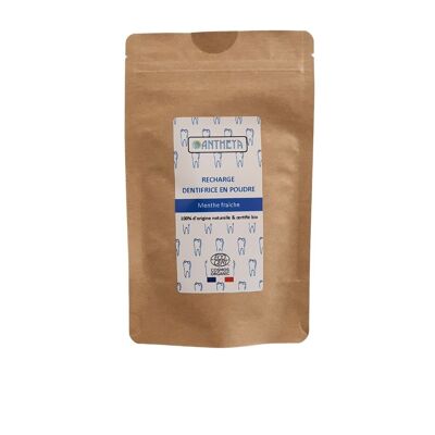 Refill bag of certified organic powder toothpaste