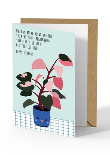 Carte de voeux Plante Carte d'anniversaire jeune et amusante avec plante d'intérieur 1