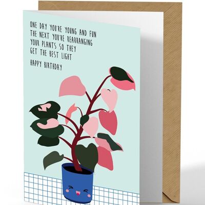 Grußkarte Pflanze Junge und lustige Geburtstagskarte mit Zimmerpflanze