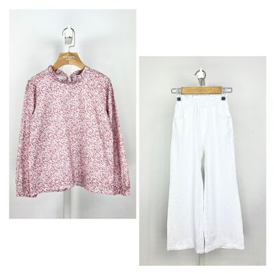 Floral cotton top and linen pants set for girls