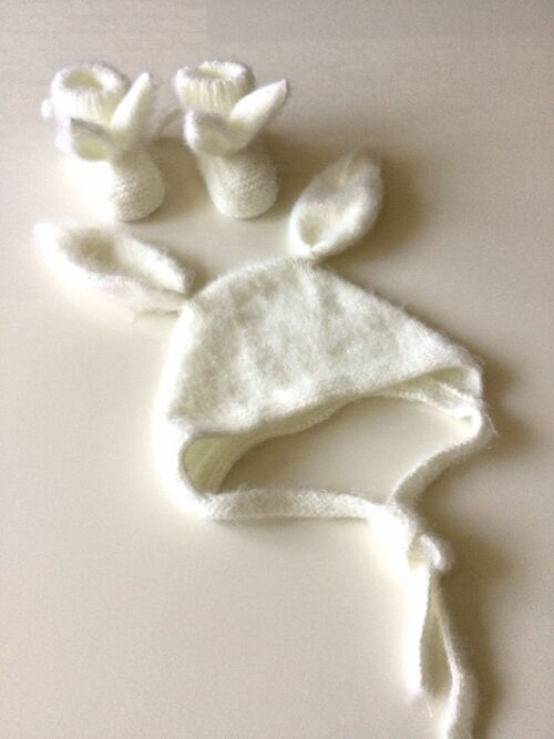 Easter Gift Set -Super Soft Handmade Bunny Hat and Booties