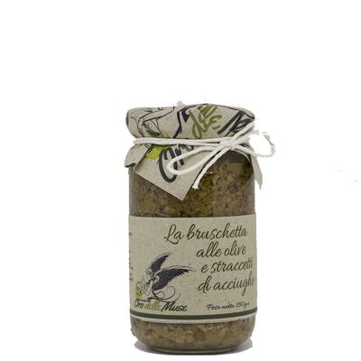 Bruschetta con aceitunas y tiras de anchoa en aceite de oliva virgen extra 180 gr