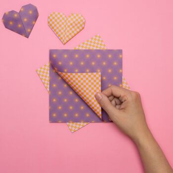 Papier origami pour travaux manuels de décoration de Pâques - papier craft recto verso violet, papier pliant de 15 cm avec un motif moderne, 25 feuilles - papier recyclé 8