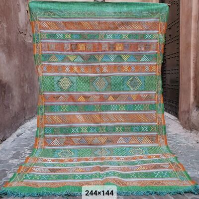 TIFLET Flatwoven Rug 244/144 - green & orange