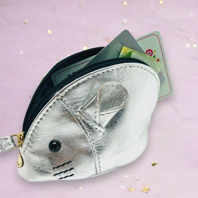 Zip bag cashmouse leather L silver