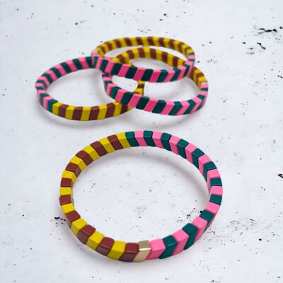 Armband colorblock pink smaragd yellow plum