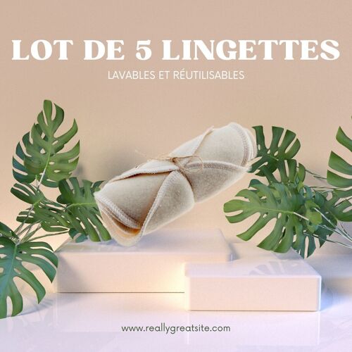 Lot de 5 lingettes lavables et réutilisables