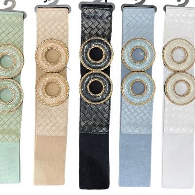 Elasticated Band Center Hook Up Marbled Circles Buckle Belt with Intrecciato Braiding