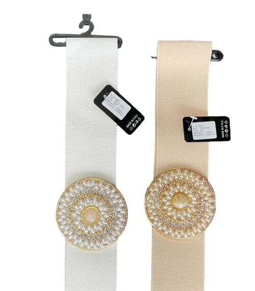 Elasticated Band Stretchy Band with Center Hook Up Circle Buckle Belt Embellished with Pearls, Crystals, Beads, Bars and Marble