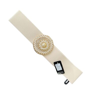 Bande élastique bande extensible avec ceinture à boucle circulaire à crochet central ornée de perles, de cristaux, de perles, de barres et de marbre 2