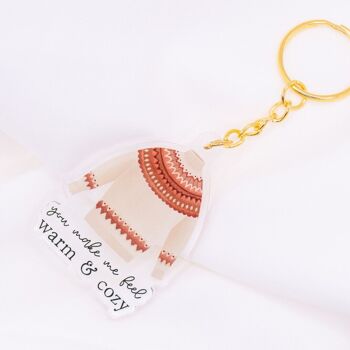 Porte-clés "Tu me fais sentir chaud et confortable" pull acrylique - cadeau de pendaison de crémaillère pour petite amie 1
