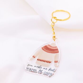 Porte-clés "Tu me fais sentir chaud et confortable" pull acrylique - cadeau de pendaison de crémaillère pour petite amie 3