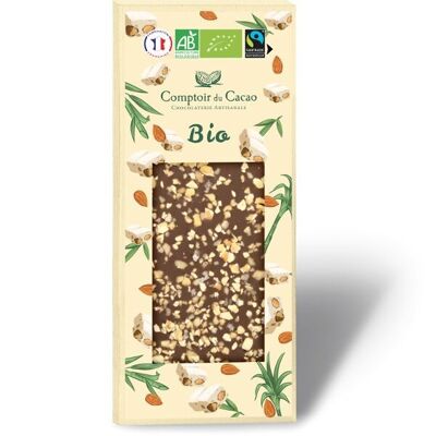 Bio-Gourmet-Tablette 90 g Milchnougat – Produkt aus biologischem Anbau, zertifiziert nach Ecocert FR-BIO-01