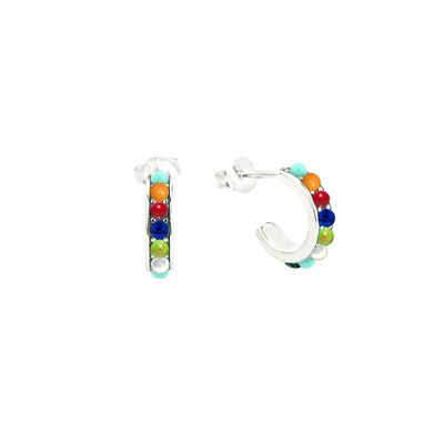 Malachite, oeil de tigre, agate jaune, vadrouille blanche, turquoise bleue, turquoise verte, lapis et corail rouge -Earhoops-9SY-0022