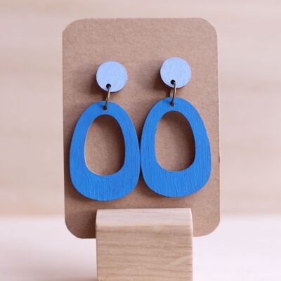 Stud earrings wooden oval donut ultramarine