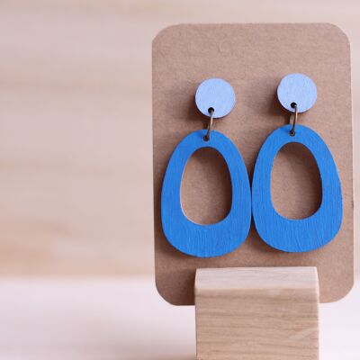 Stud earrings wooden oval donut ultramarine