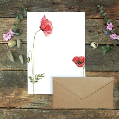 Corn poppy stationery set