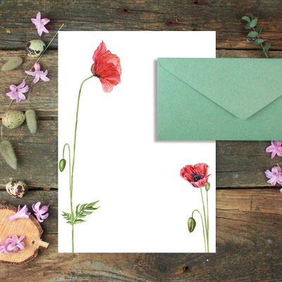 Corn poppy stationery set